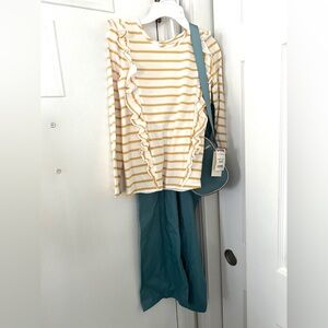 Striped Yellow and White Top with Blue Pants